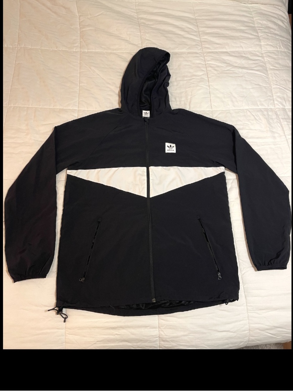 Adidas Originals Men’s Hooded Windbreaker Jacket Black White Full Zip Size L